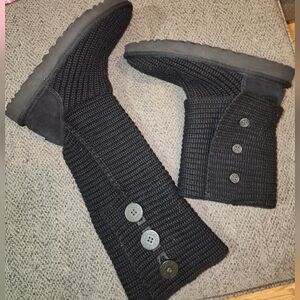 UGG Black Knit Cardy Boots with Button Detail